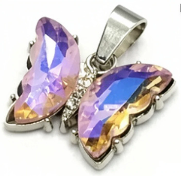 Dije de Acero Quirurgico mariposa cubic rosa 22mm